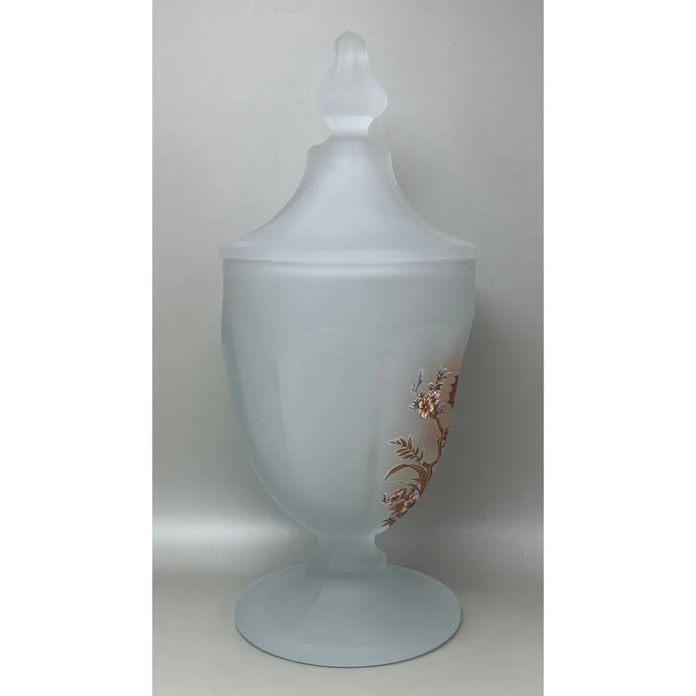 Satin Frosted Westmoreland Glass Butterfly Apothecary Jar Lidded Pedestal 8